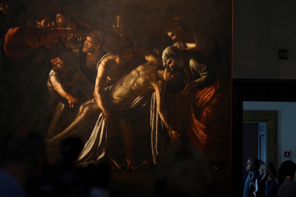 Caravaggio’s The Raising of Lazarus (c. 1609) on display at the Museo Regionale in Messina.