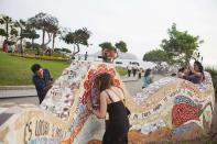 Tourists take pictures at the 'Love Park' in the ocean-front of Miraflores neighborhood in Lima<br><br> <p>Read more: <a href="http://in.lifestyle.yahoo.com/travel-postcard-48-hours-lima-peru-101853822.html" data-ylk="slk:Travel Postcard - 48 hours in Lima, Peru;elm:context_link;itc:0;sec:content-canvas;outcm:mb_qualified_link;_E:mb_qualified_link;ct:story;" class="link  yahoo-link">Travel Postcard - 48 hours in Lima, Peru</a></p>
