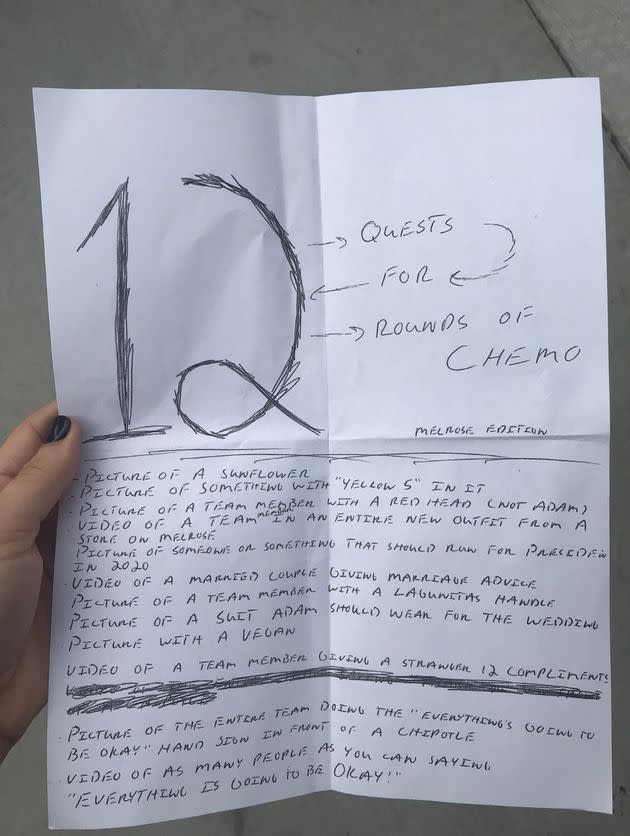 Racheli Alkobey Peltier arranges annual scavenger hunts with 12 quests for her friends to commemorate her 12 rounds of chemotherapy. 