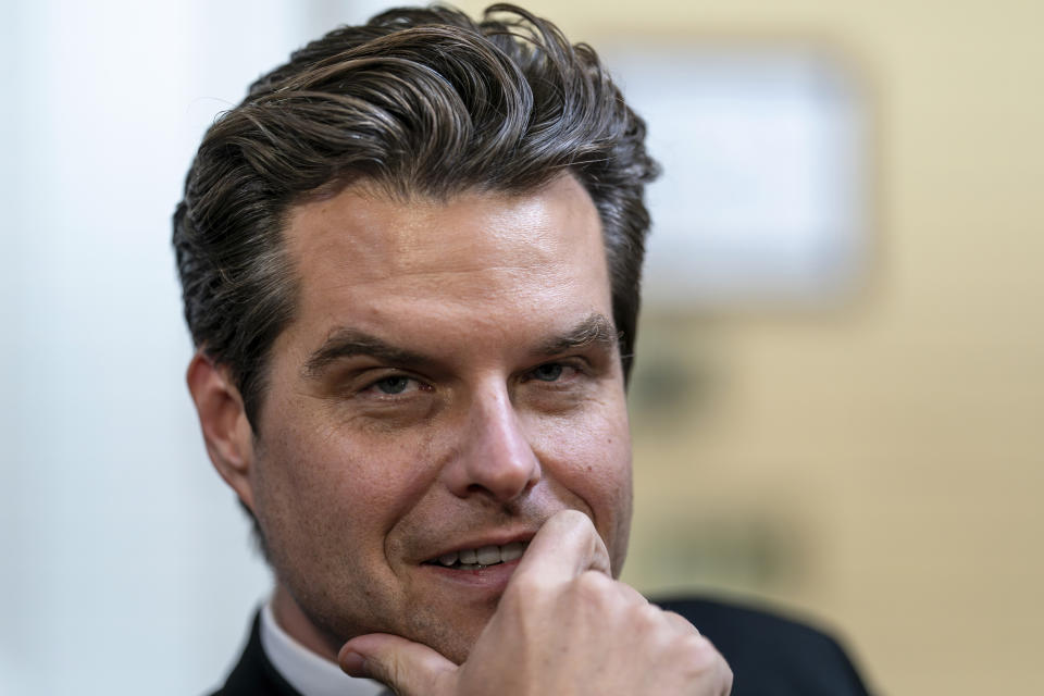 Rep. Matt Gaetz, R-Fla., appears before the House Rules Committee to propose amendments to the Department of Homeland Security Appropriations Bill, at the Capitol in Washington, Friday, Sept. 22, 2023. (AP Photo/J. Scott Applewhite)