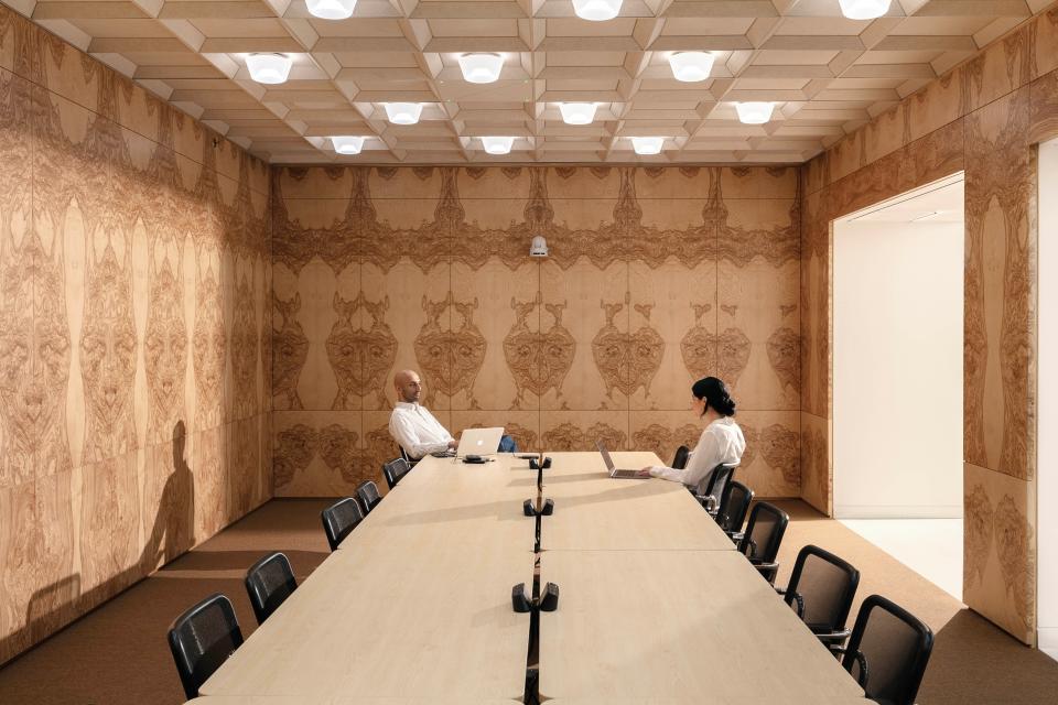 A conference room in the New York headquarters of a major data technology company designed by Lauren Lynch for WeWork.