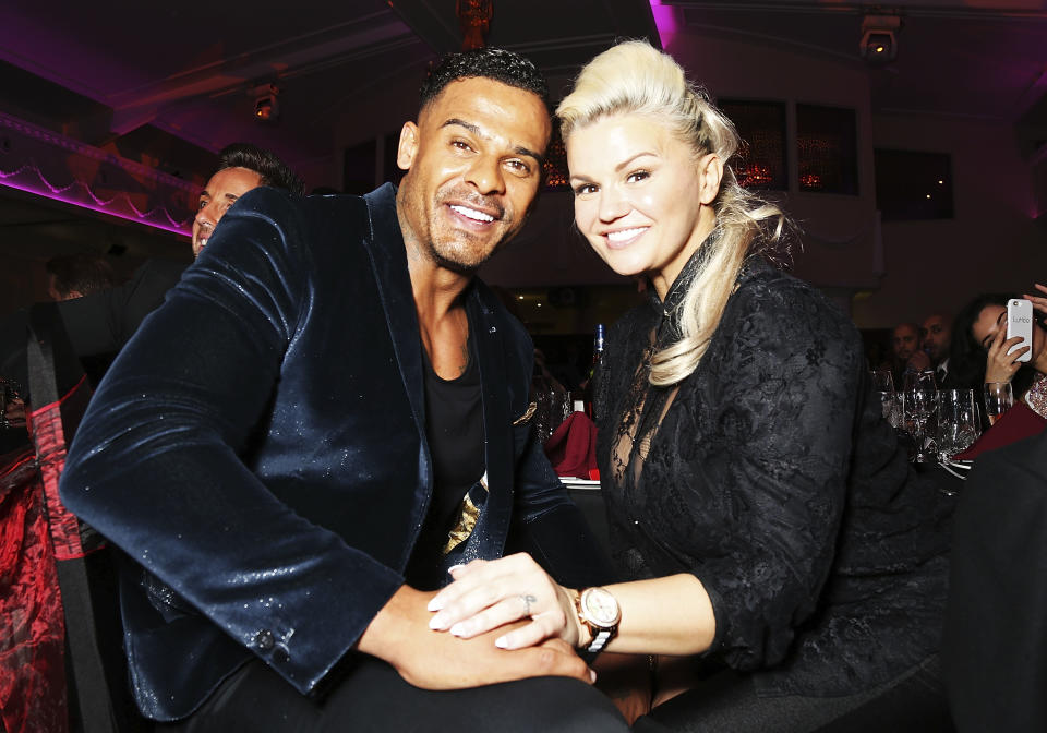 MITCHAM, ENGLAND - OCTOBER 27:  Kerry Katona (R) and George Kay attend the annual Elbrook Gala Dinner in aid of The British Asian Trust and their newly launched 