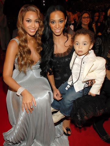 <p>Kevin Mazur/WireImage</p> Beyonce Knowles, Solange Knowles and her son Daniel "Julez" Smith Jr.