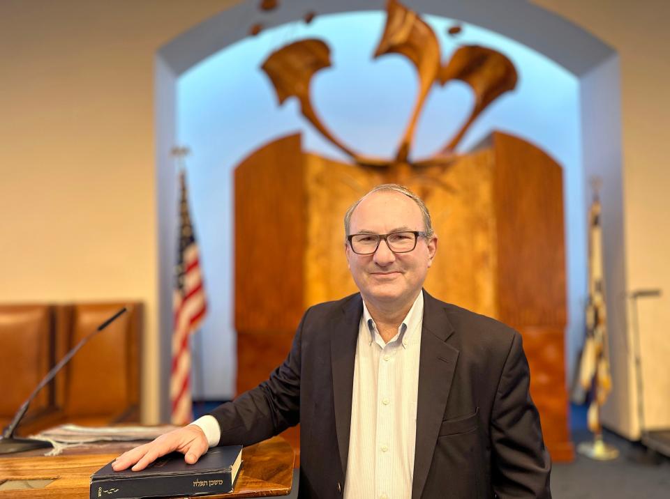 Rabbi Barry Diamond stands in front of the ark at Temple Adat Elohim in Thousand Oaks.