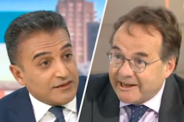 GMB presenter Adil Ray put Quentin Letts on the spot over how the UK treats Ukrainians and Afghans differently (Photo: ITV/GMB)