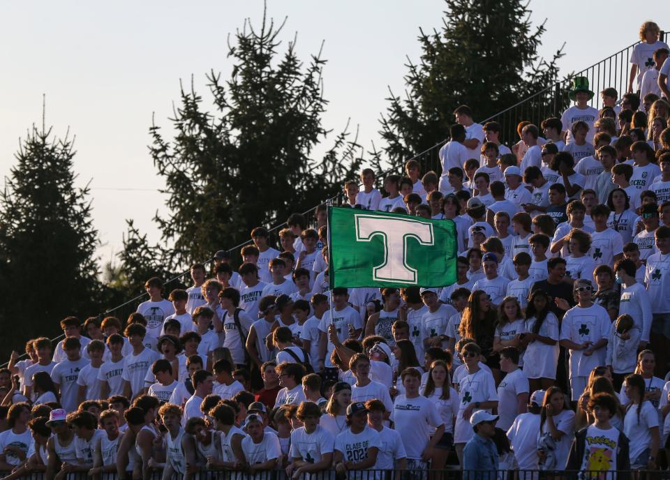 The Trinity student section during the Trinity-Carmel season opening game on Aug. 20, 2021.
