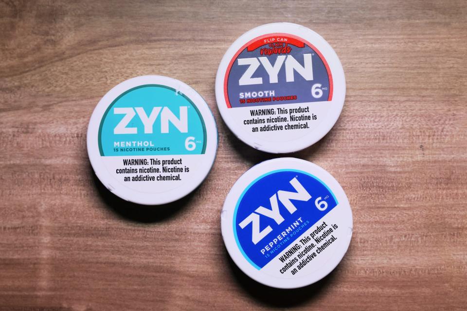 Containers of "Zyn" nicotine pouches.