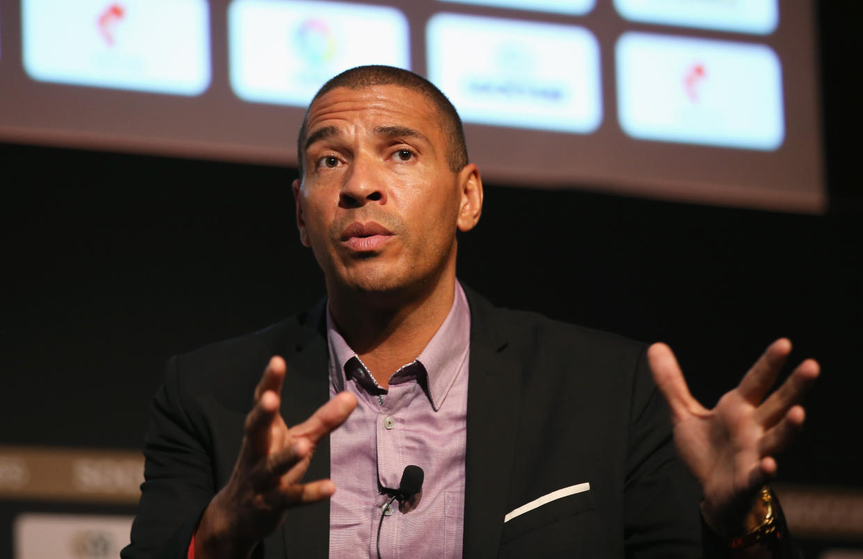 MANCHESTER, ENGLAND - SEPTEMBER 06:  Stan Collymore, Liverpool &amp; Aston Villa former footballer talks during day 3 of the Soccerex Global Convention at Manchester Central Convention Complex on September 6, 2017 in Manchester, England.  (Photo by Jan Kruger/Getty Images for Soccerex)