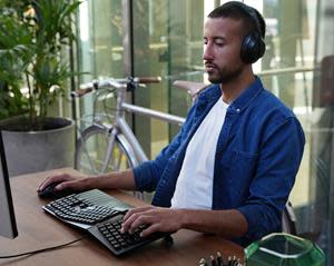 An ergonomic keyboard designed with mechanical switches in a full-size design.