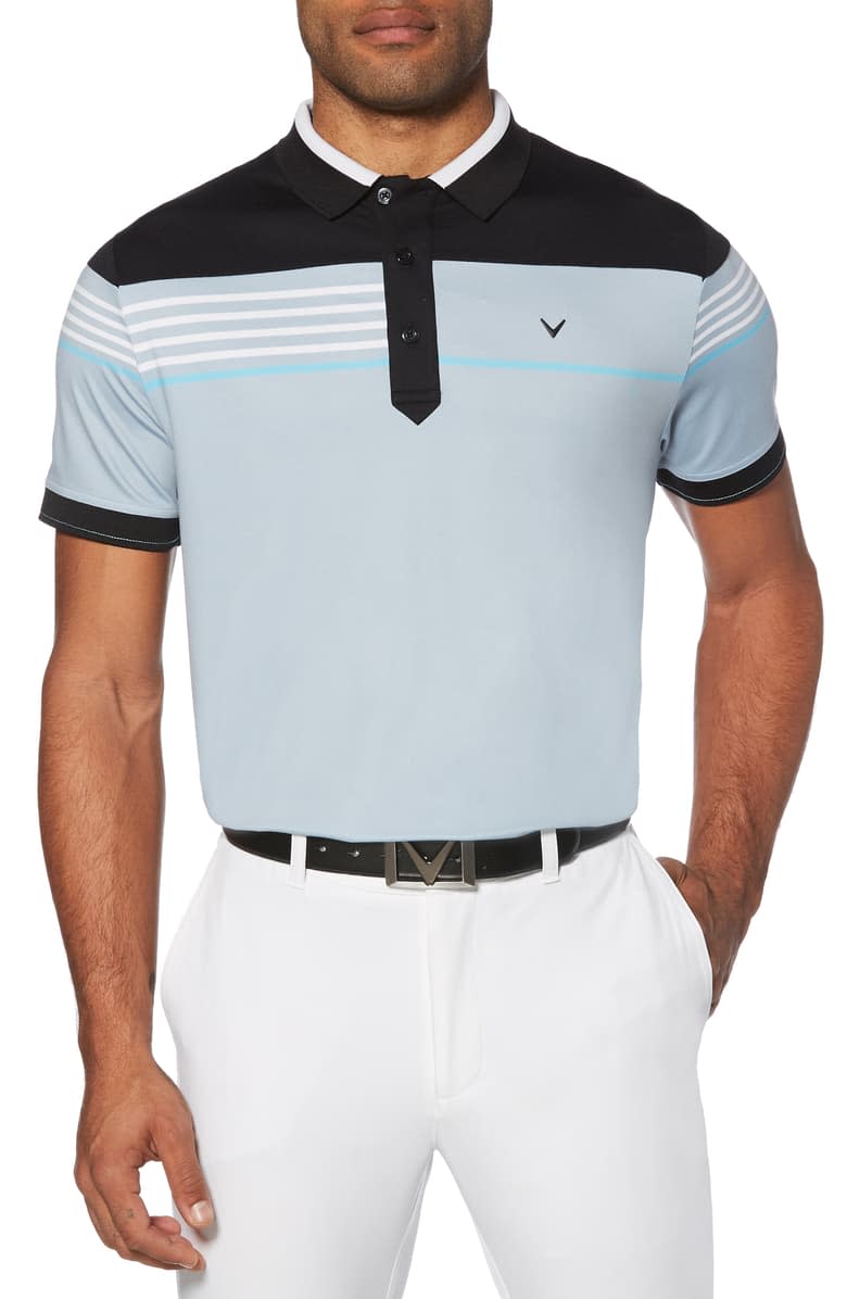 Asymmetrical Performance Polo in Dusty Blue. Image via Nordstrom. 