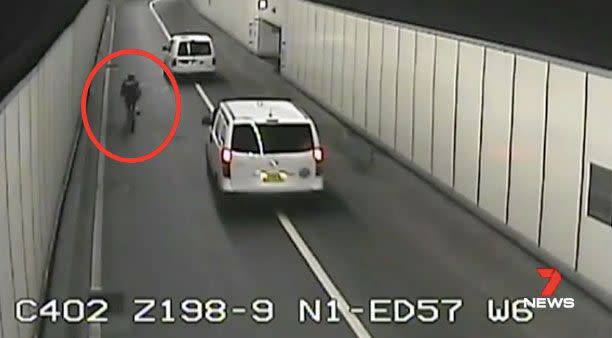 Another cyclist caught riding in the tunnel. Source: 7News