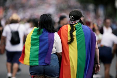 People take part in the annual Gay Pride parade along a Central Avenue, in San Jose