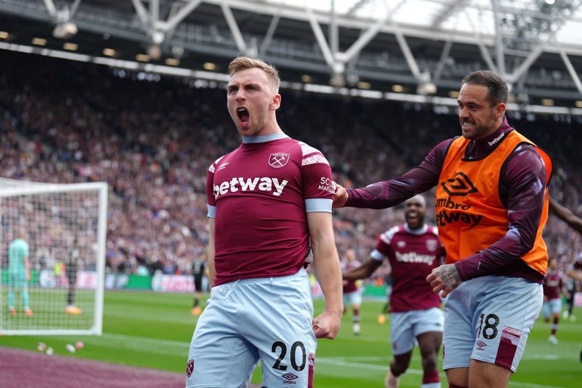 Jarrod Bowen celebrates West Ham’s equaliser (John Walton/PA). (PA Wire)