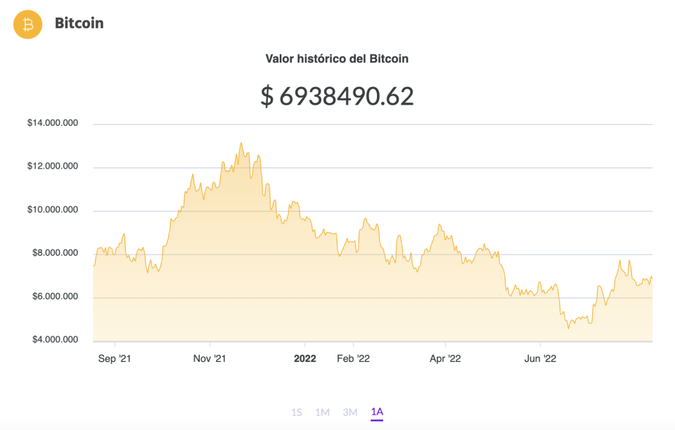 La variación del precio del Bitcoin en pesos en el último año. Fuente: Ripio.