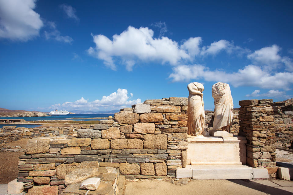 Ruins of the Cleopatra House in Delos, Greece. Heritage sites around the world are under threat due to conditions created by climate change. Increased risk for floods or fire put some of the world's most famous monuments and locations in jeopardy. (Getty)