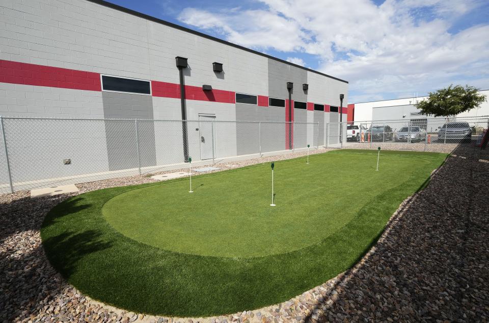 Williams Field High School has a putting green and a golf simulator room for their student-athletes, photographed on Sept. 11, 2023.