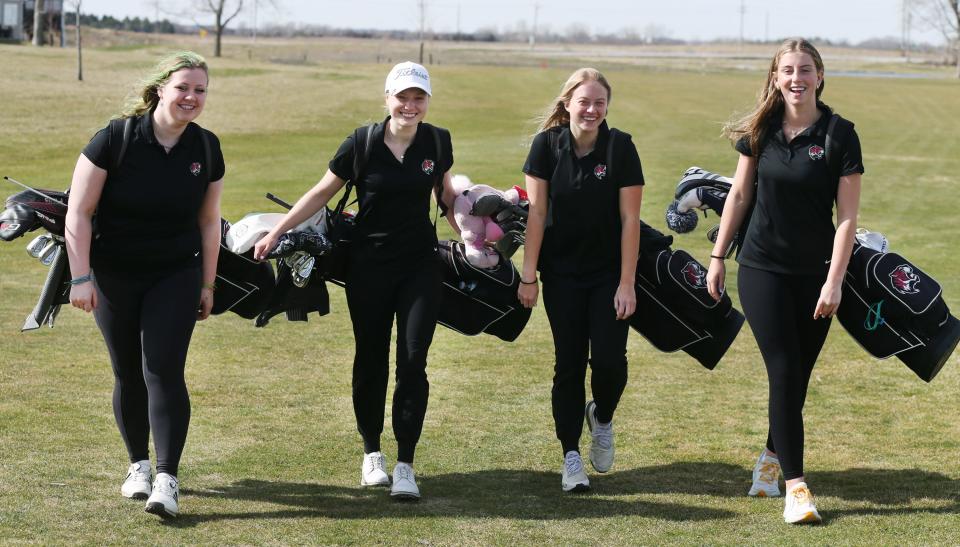 Macy Underwood, Eden Lohrbach, Josie Dukes and Haley Loonan want to set some records before their golfing careers at Gilbert come to an end.