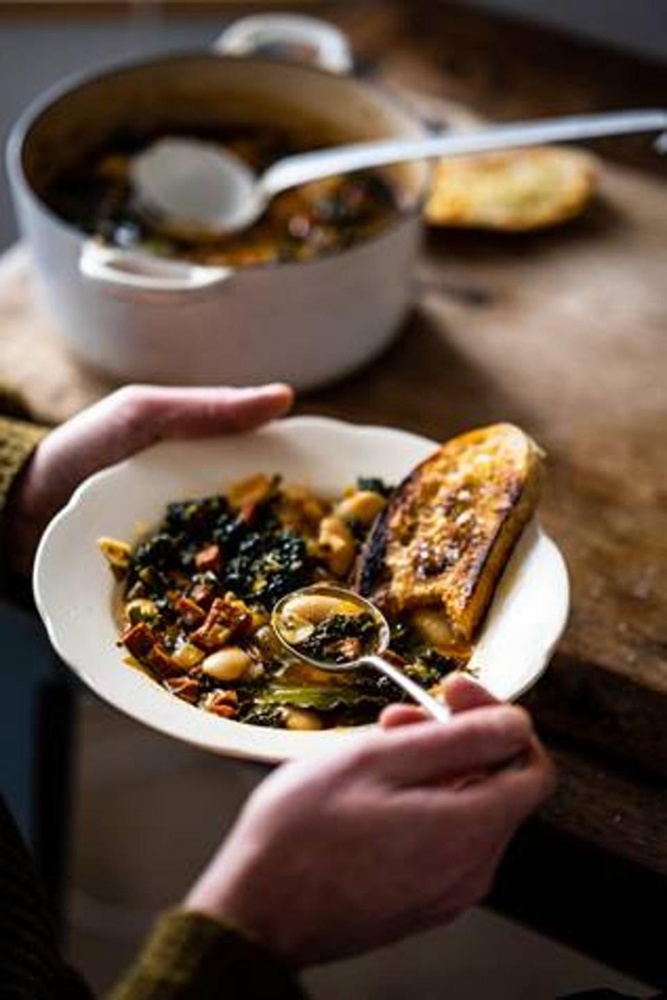 Butter bean soup with kale and chorizo (Gill Meller)