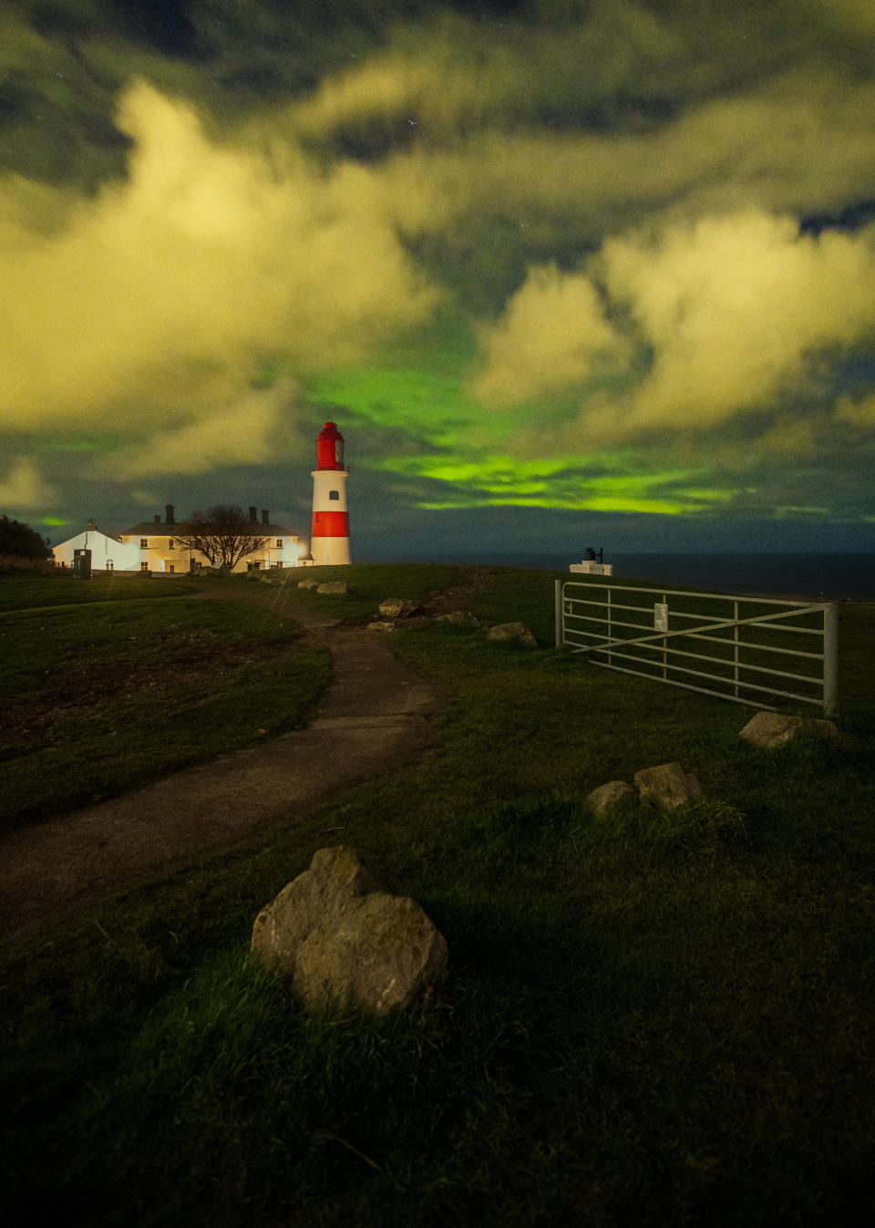 SEE SWNS STORY SWNAaurora --- Incredible display of the Northern Lights from South Shields/Souter lighthouse tonight. Sadly thick clouds blocked what would have been an incredible display.