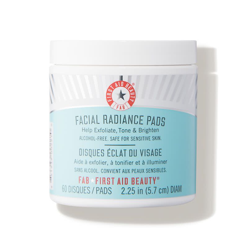 <p><a href="https://go.redirectingat.com?id=74968X1596630&url=https%3A%2F%2Fwww.dermstore.com%2Fproduct_Facial%2BRadiance%2BPads_47449.htm&sref=https%3A%2F%2F" rel="nofollow noopener" target="_blank" data-ylk="slk:Shop Now;elm:context_link;itc:0;sec:content-canvas" class="link ">Shop Now</a></p><p>Facial Radiance Pads</p><p>$36.00</p><p>dermstore.com</p><span class="copyright">First Aid Beauty</span>