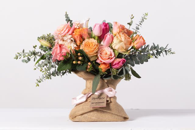 <p>Farmgirl Flowers</p> Farmgirl Flowers Fun-Size Burlap Wrapped Bouquet