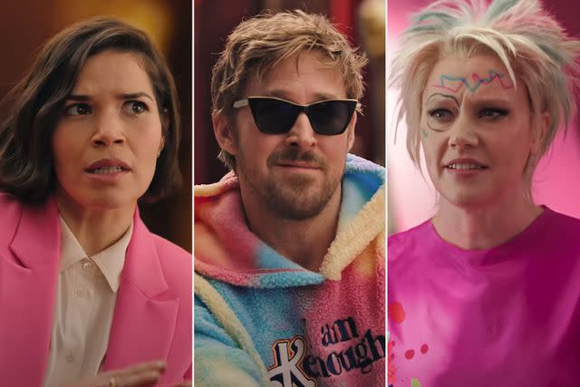 <p>Jimmy Kimmel Live/YouTube</p> America Ferrera, Ryan Gosling and Kate McKinnon reprise their <em>Barbie</em> roles in an Oscars promo on <em>Jimmy Kimmel Live!</em> Feb. 12, 2024