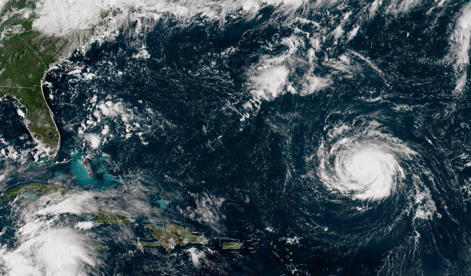 A NOAA satellite image shows Hurricane Florence as it travels west and gains strength in the Atlantic Ocean on Sept. 10, 2018. Weather predictions say the storm will likely hit the U.S. East Coast as early as Thursday. (Photo: NOAA via Getty Images)