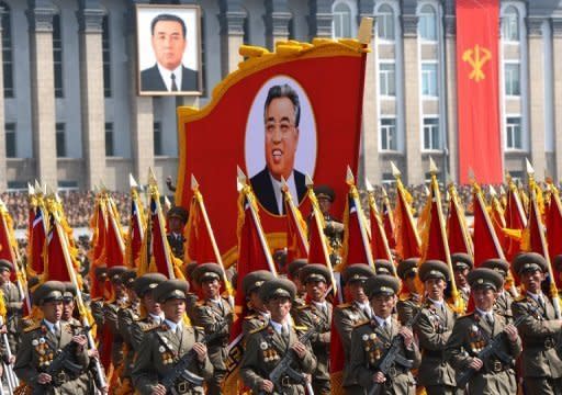 North Korean soldiers take part in a parade in Pyongyang in April 2012. North Korea's army chief has been relieved of all his posts due to illness, state media said Monday, in a surprise development that removes one of new leader Kim Jong-Un's inner circle