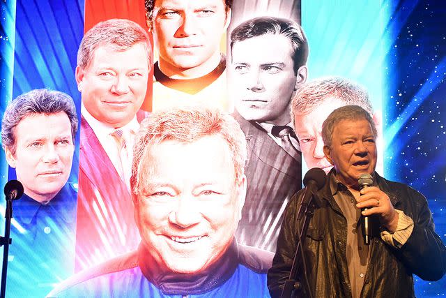 <p>Albert L. Ortega/Shutterstock</p> William Shatner onstage at the afterparty for 'You Call Me Bill' Screening on March 21, 2024