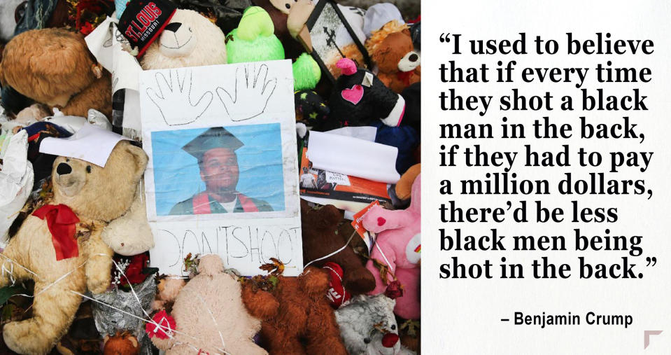 A makeshift memorial near the spot where 18-year-old Michael Brown was shot in Ferguson. (Photo: Scott Olson/Getty Images)