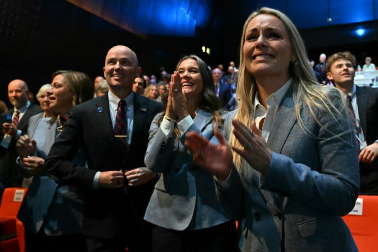 The Salt Lake City delegation including former skier Lindsey Vonn celebrate being awarded the 2034 Winter Olympics (Fabrice COFFRINI)