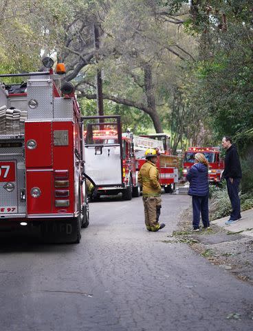 <p>BACKGRID</p> Firetrucks outside Cara Delevingne's home