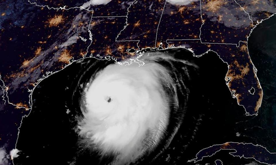 A satellite image shows Hurricane Laura moving north-west in the Gulf of Mexico towards Louisiana on Wednesday.