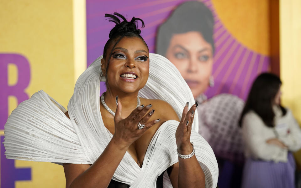 Taraji P. Henson, a cast member in "The Color Purple," poses at the premiere of the film at the Academy Museum of Motion Pictures, Wednesday, Dec. 6, 2023, in Los Angeles. (AP Photo/Chris Pizzello)