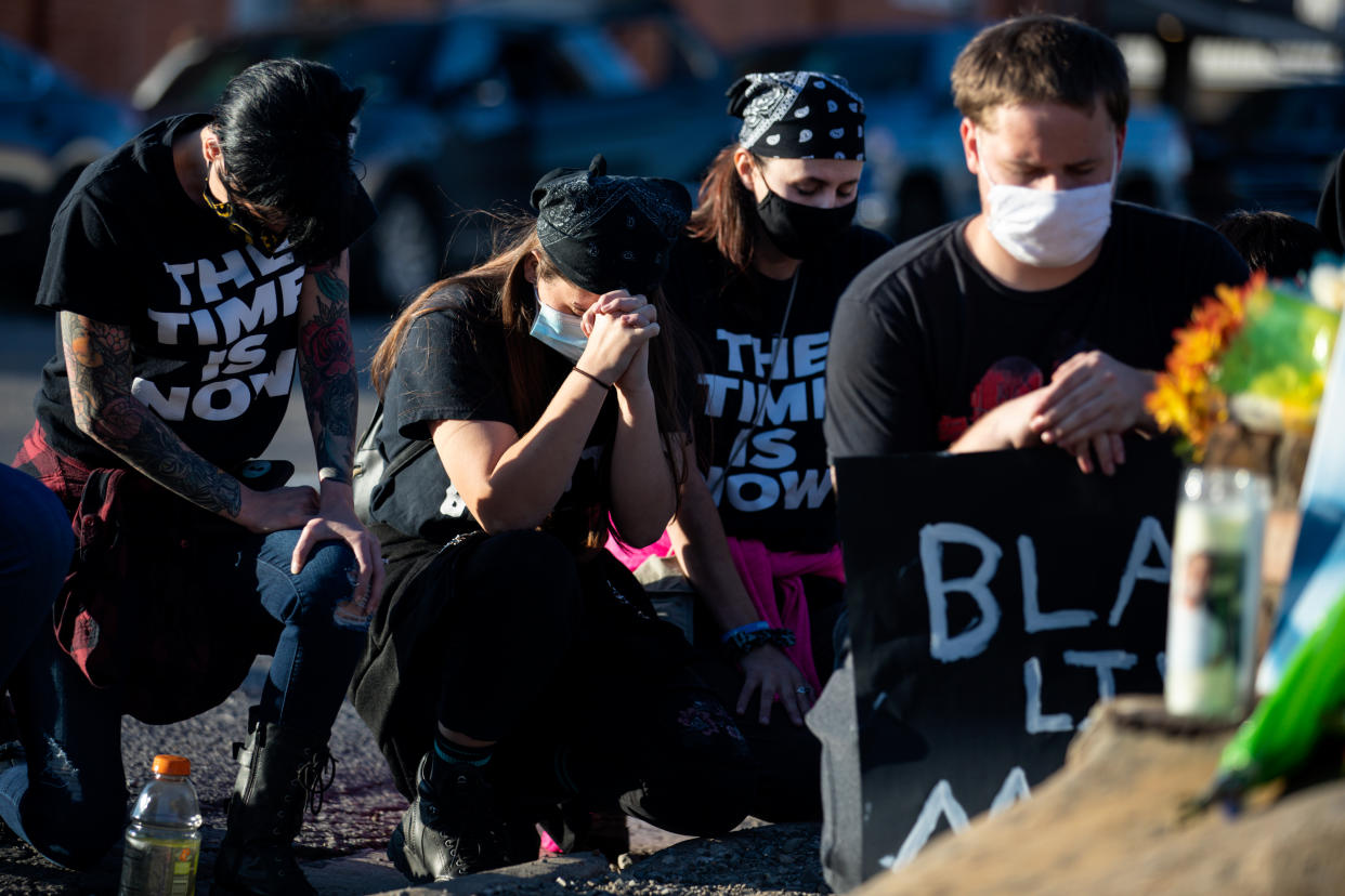 People gather for a march, rally and candle light vigil in honor Jonathan Price on October 5, 2020 in Wolfe City, Texas. (Photo by Montinique Monroe/Getty Images)