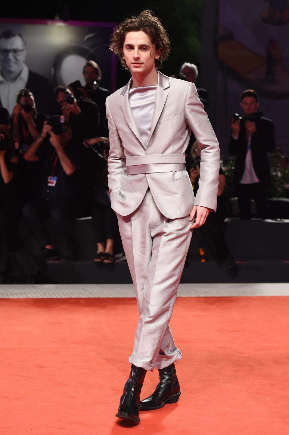 Timothée Chalamet at the 2019 Venice Film Festival wearing Haider Ackermann