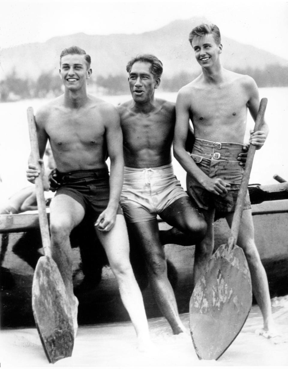 Franklin Roosevelt Jr. John Roosevelt, Duke Kahanamoku, vintage photo hawaii