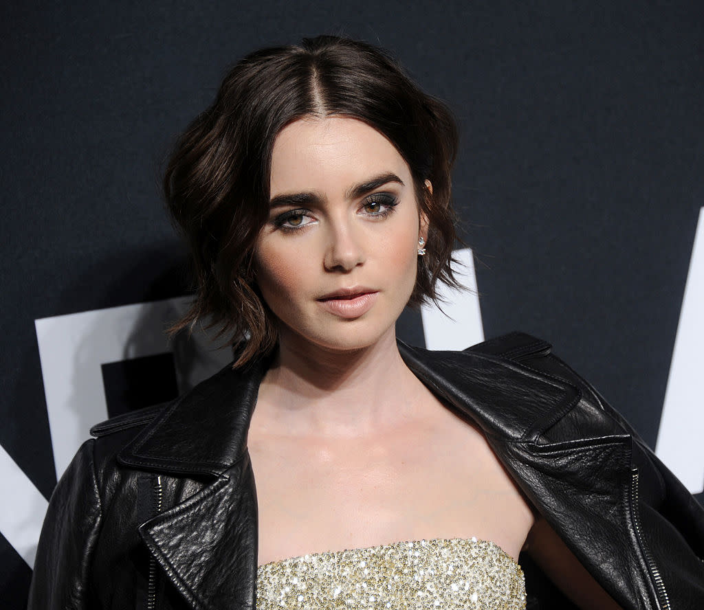 Lily Collins’ glitter eye look is absolutely perfect for a glamorous night out