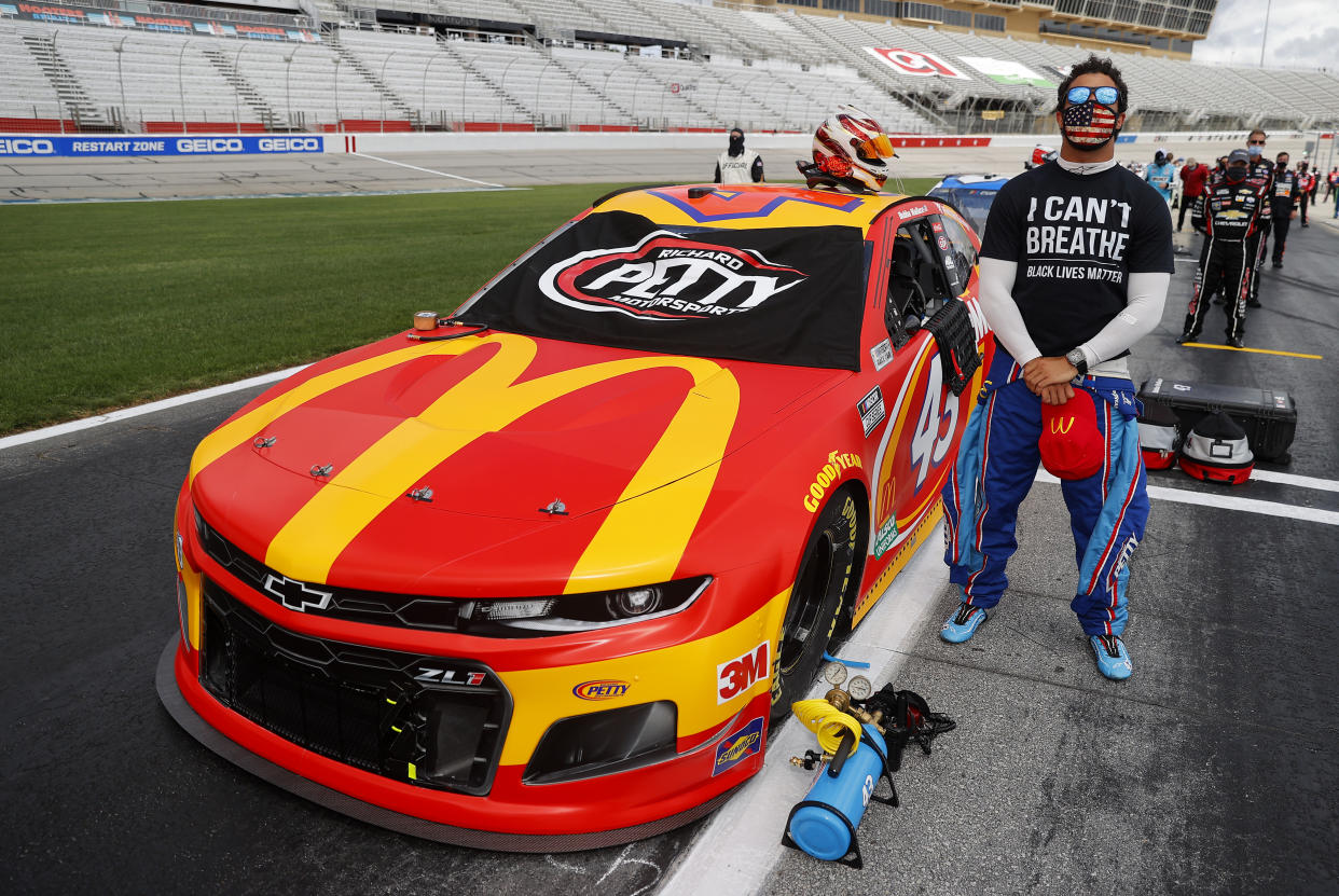 Bubba Wallace's silent protest. (Photo by Chris Graythen/Getty Images)