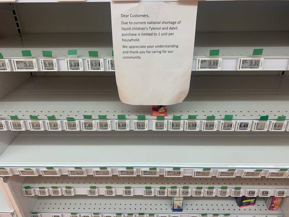 empty tylenol and advil shelves