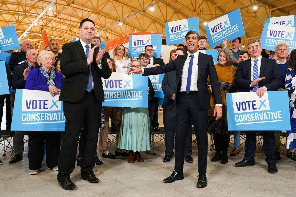 Rishi Sunak celebrates victory with Ben Houchen (Owen Humphreys/PA Wire)