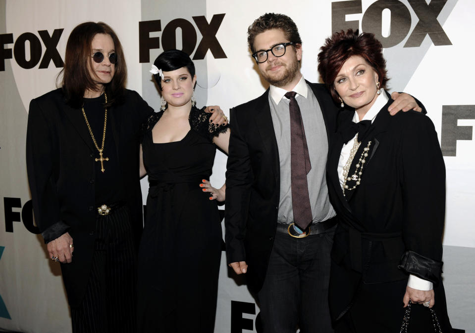 FILE - This Jan. 13, 2009 file photo shows the Osbournes, from left, Ozzy Osbourne, Kelly Osbourne, Jack Osbourne and Sharon Osbourne  arriving at the FOX Winter All-Star Party in Los Angeles. Jack Osbourne is facing a diagnosis of multiple sclerosis. The former reality star and son of Ozzy and Sharon Osbourne revealed his health crisis in an interview with People released Sunday, June 17, 2012. He told the magazine he was angry and frustrated when he found out, and he's concerned about his family.  (AP Photo/Chris Pizzello, file)