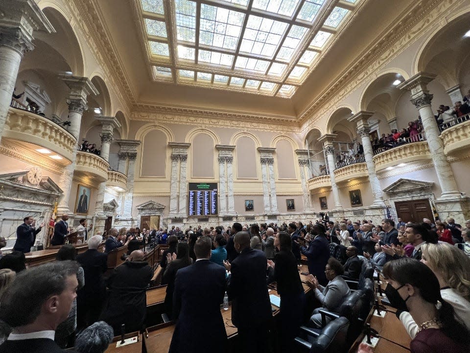 The Maryland House of Delegates chamber pictured on Feb. 7, 2024 during Gov. Wes Moore's second State of the State address in Annapolis. Moore's wife, the state's First Lady Dawn Moore, was among those in the gallery.