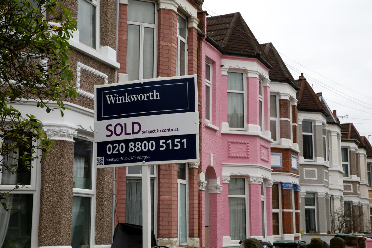 A 'Sold' sign outside a terraced house in London as pressure grows on chancellor of exchequer, Rishi Sunak for stamp duty holiday to be extended in UK Budget, which will take place on on 3 March 2021. The stamp duty holiday, which was introduced on 8 July 2020, is due to come to an end on 31 March 2021. (Photo by Dinendra Haria / SOPA Images/Sipa USA)