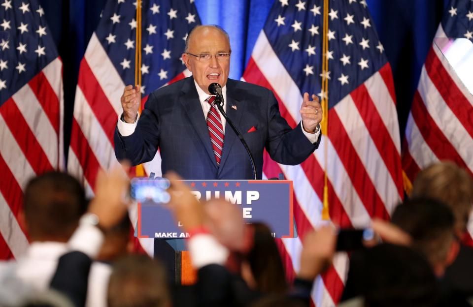 Former New York Mayor Rudy Giuliani speaks before Republican presidential candidate Donald Trump in Youngstown, Ohio, in August. (Photo: Gerald Herbert/AP)