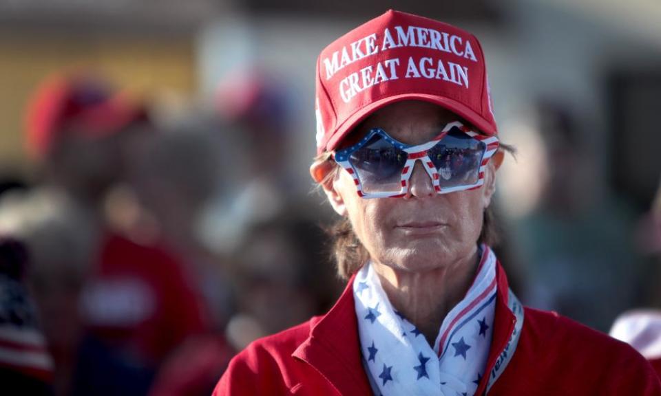 Supporters of Donald Trump wait for the start of the rally in Mosinee.