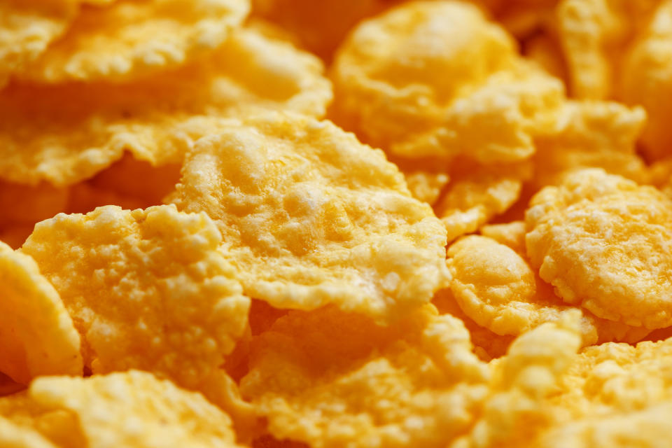 A close up shot of some cornflakes
