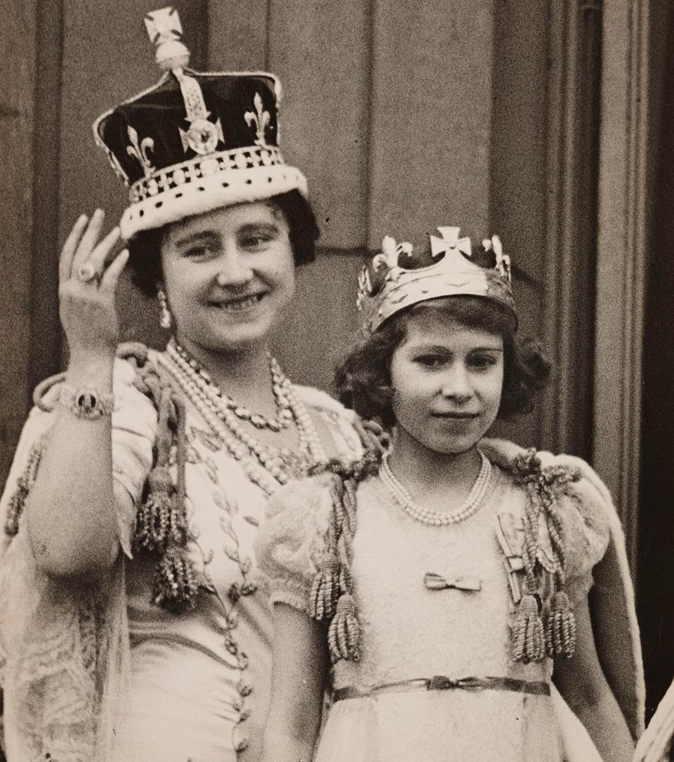 The Queen and Princess Elizabeth after the Coronation of George VI, 1937.