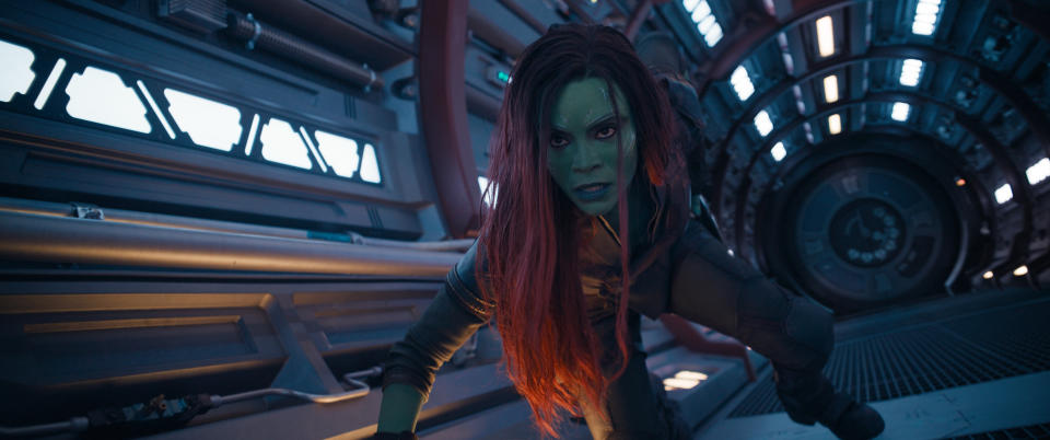 Zoe Saldana as Gamora in Marvel Studios' Guardians of the Galaxy Vol. 3. Photo courtesy of Marvel Studios. Â© 2023 MARVEL.