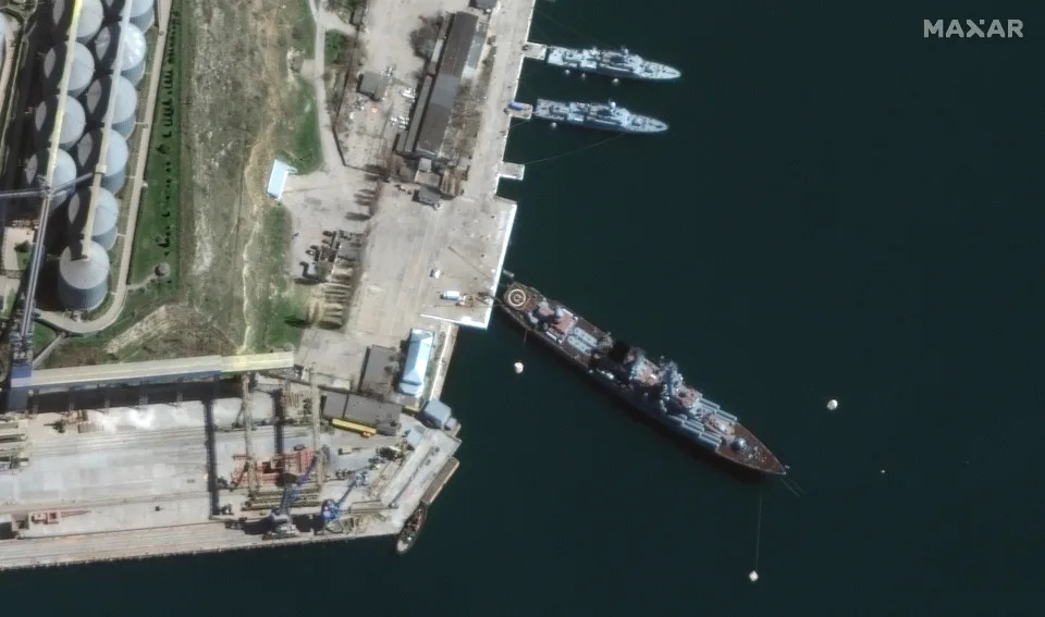 A satellite image of the Moskva in port.